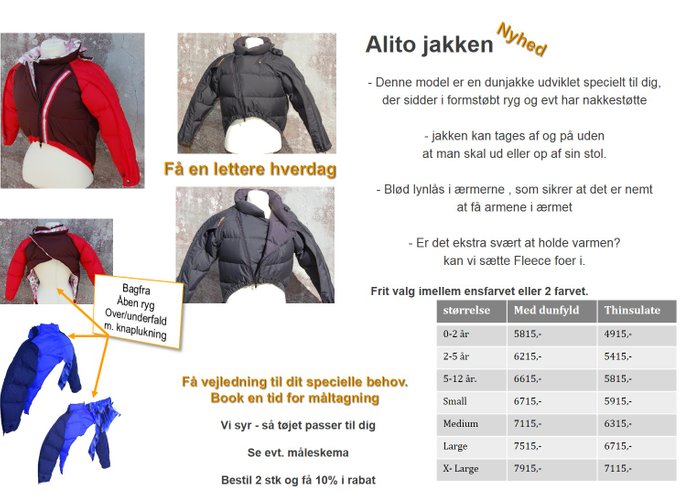 Alito jakke og dun jakke - tøj til handicap og kørestol