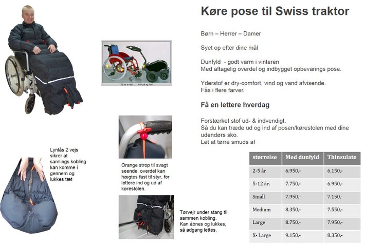 Kørepose til Swiss track og dun benpose - tøj til handicap og kørestol